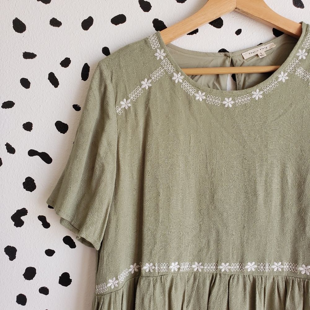 Green Floral Embroidered Peplum Top